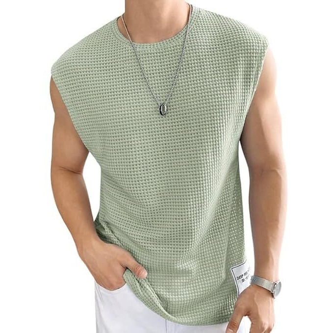 O3E || T-Shirt For Mens Waffle Tank Tops Sleeveless Round Neck Polycotton Use For Gym, Running And Outdoor ||| (In, Alpha, M, Regular, Sea Green)