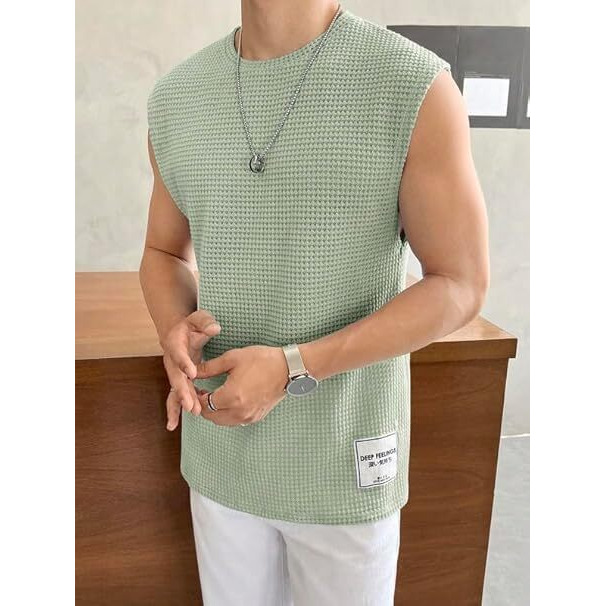 O3E || T-Shirt For Mens Waffle Tank Tops Sleeveless Round Neck Polycotton Use For Gym, Running And Outdoor ||| (In, Alpha, M, Regular, Sea Green)