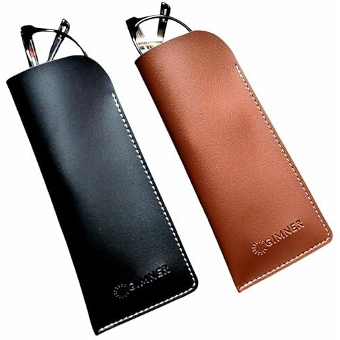 Gimner Leather Spectacles Case | Soft Pu Leather Sunglasses Case | Leather Eyeglass Case | Glasses Pouch Travel Glasses Pouch For Men & Women [ Pack Of 2 Pcs ] (Black & Tan)