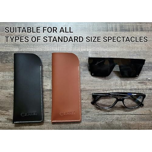 Gimner Leather Spectacles Case | Soft Pu Leather Sunglasses Case | Leather Eyeglass Case | Glasses Pouch Travel Glasses Pouch For Men & Women [ Pack Of 2 Pcs ] (Black & Tan)