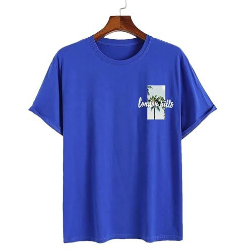London Hills Men's Loose Fit Printed Oversized Drop Shoulder T-Shirt - Royal Blue