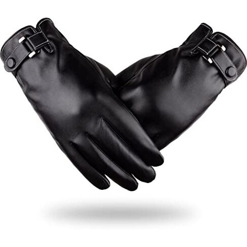 Proberos Winter Gloves For Men, Pu Leather Fleece Warm Lining Gloves For Riding, Touch Screen Winter Gloves Fashion Winter Leather Gloves For Men Driving Gloves For Men (Black Style 3)