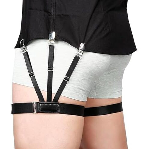 Minnesota Shirt Stays For Men Belt Upgrade Adjustable Elastic Garter Military Shirts Holder With Non-Slip Locking Clamps, Men Shirt Suspenders, Shirt Tucker Belt (Free Size, Black, 1 Pair)