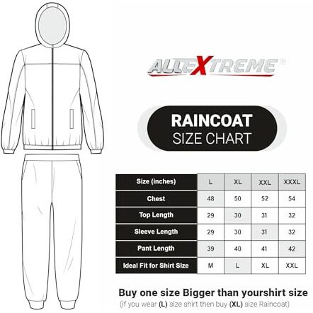 Allextreme Kinder Men & Women Raincoat With Adjustable Hood, Water Resistant Reusable Rainwear, Drawstring Hem Set Of Top & Bottom With Carrying Pouch (Xxl, Blue)