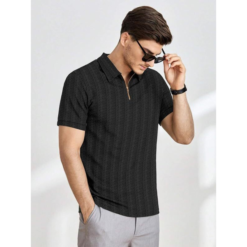 Miramichi Men's Self-Design Polo Neck Polyester T-Shirt | Casual & Sportswear | Breathable & Lightweight | Stylish Fit For Men & Boys (In, Alpha, Xl, Standard, Black)