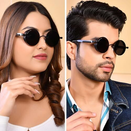 Royal Son Hd Polarized Steampunk Trendy Round Uv Protection Men's And Women's Stylish Sunglasses/Goggles (Black Lens Shades) - Pack Of 1
