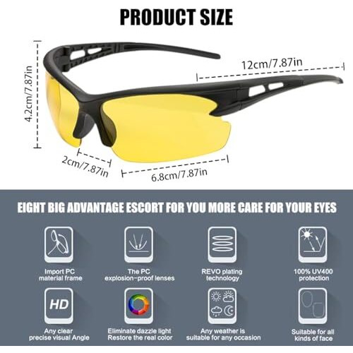 Proberos Night Vision Glasses For Driving With Box, Riding, Uv Protection Sports Sunglasses For Men Women, Non-Polarized Sunglasses, Anti Glare Riding Sunglasses