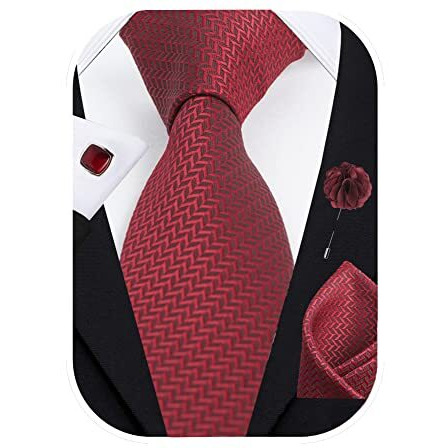 Axlon Mens Plaid Micro Self Silk Necktie Gift Set With Pocket Square Cufflinks & Brooch Pin Tie For Men Formal With Leatherite Box (Maroon Sidimrrx Free Size)
