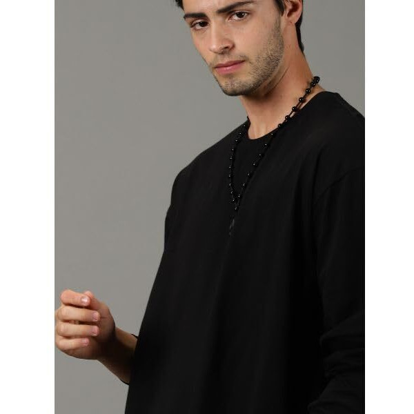 Alone Eagle Oversized Cotton Plain Full Sleeve Round Neck T Shirt For Men (Black, M)