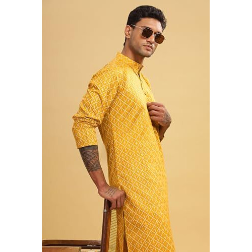 Be Active Men's Cotton Regular Kurta (C-399-2_Xl_Yellow)