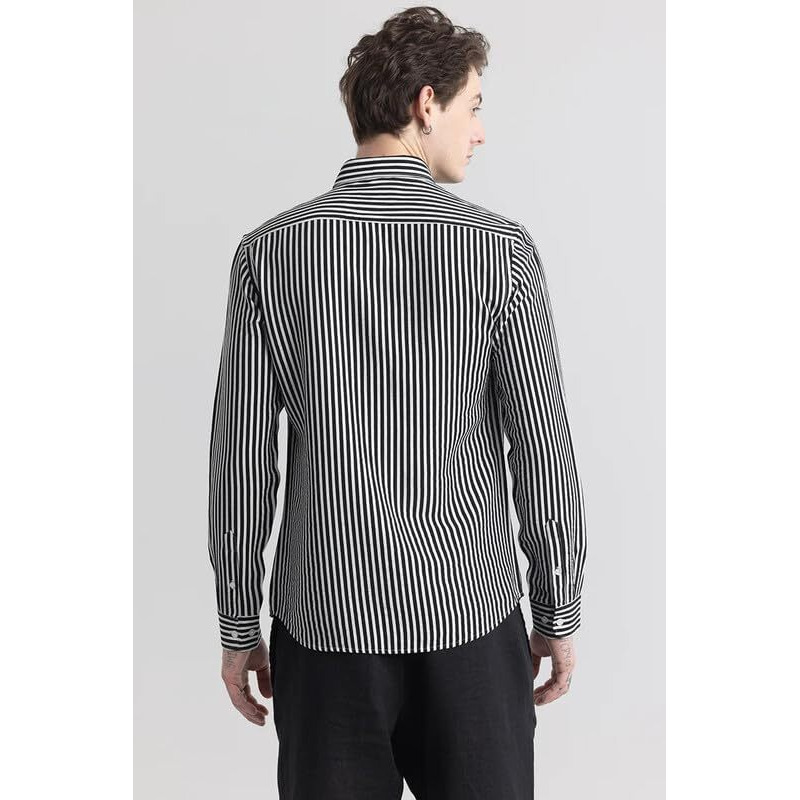 U-Turn Men's Cotton Casual Printed Striped Stylish Lates Slim Fit T-Shirt For Men (Black-White Large)
