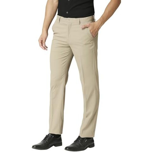 Saintx Men's Stretchable Formal Pants | Classic Flat Front Slant Pocket Trousers (Slim Fit) No Pleat Design | Office Or Party | Fasion Autoflex Waistband Trouser (Saintr07_Khaki_32)