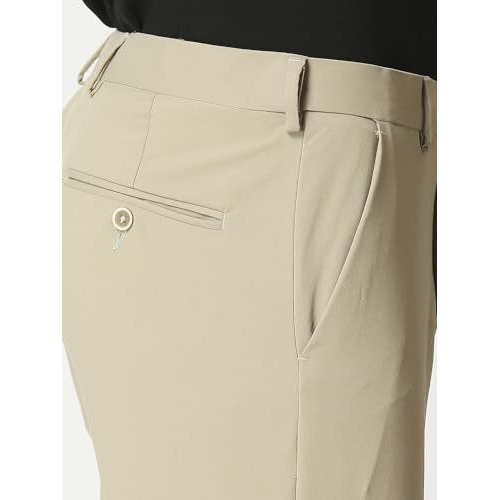 Saintx Men's Stretchable Formal Pants | Classic Flat Front Slant Pocket Trousers (Slim Fit) No Pleat Design | Office Or Party | Fasion Autoflex Waistband Trouser (Saintr07_Khaki_32)