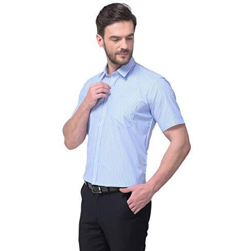 Accox Men's Cotton Striped Half Sleeves Regular Fit Formal Shirt (Multicolor, 44)
