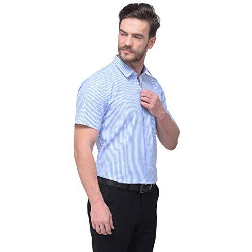 Accox Men's Cotton Striped Half Sleeves Regular Fit Formal Shirt (Multicolor, 44)
