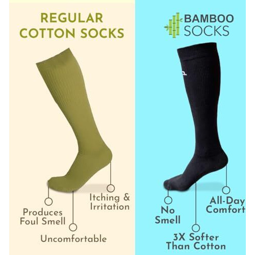 Heelium Bamboo Knee Length Socks For Men & Women | Compression Socks | Running, Cycling | Boosts Blood Circulation & Recovery, Black