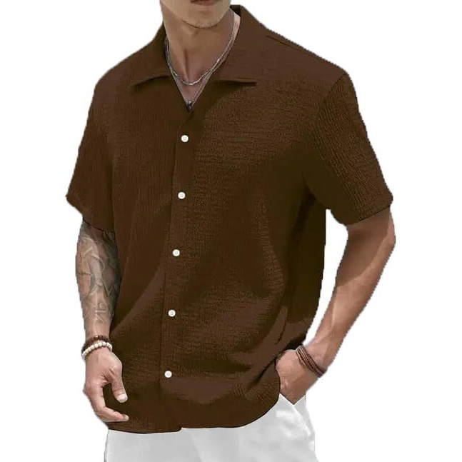 Miramichi Men's Slim Fit Half Sleeve Polycotton Casual Shirt - Solid Pattern, Hip Length, Ideal Coffee