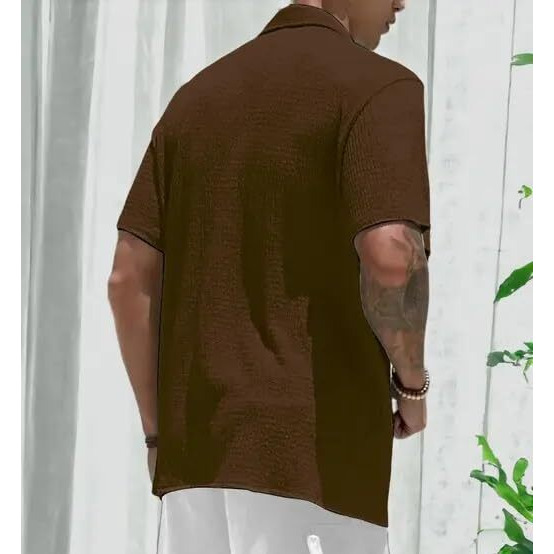 Miramichi Men's Slim Fit Half Sleeve Polycotton Casual Shirt - Solid Pattern, Hip Length, Ideal Coffee