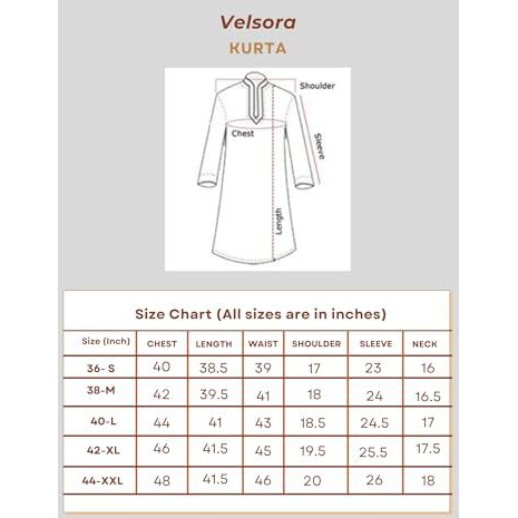 Velsora Men's Cotton Solid Long Kurta (Regular Fit) (In, Alpha, 2Xl, Regular, Navy Blue)