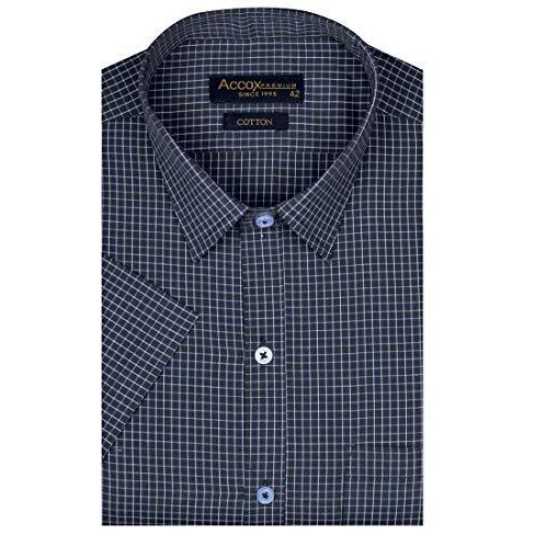 Accox Men's Half Sleeves Formal Regular Fit Cotton Check Shirt (Multicolour, L)