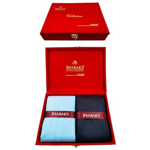 Jhabak's Premium Linen Shirt And Trouser Fabric - Cotton Blend Material - 2.25M Cloth - 1.20M Pant Piece (Cornflower Blue, Navy Blue Trousers)