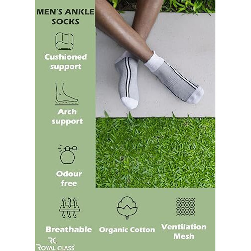 Rc. Royal Class Ankle Length Cotton Cushioned Terry Socks For Men, Hi-Performance, Ventilated, Moisture Wicking, Durable Socks, Pack Of 6 Pairs, Multicolored