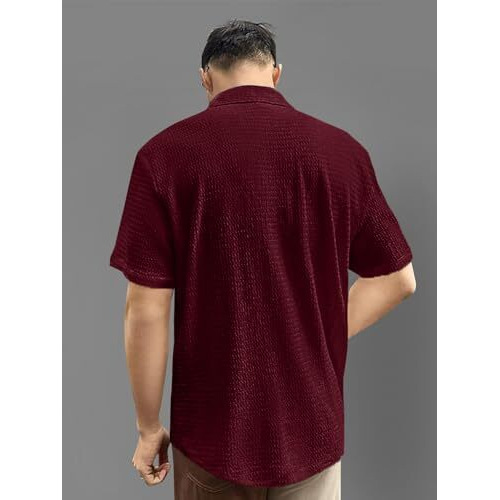 Pinkmint Men's Solid Classic Fit Shirt Maroon