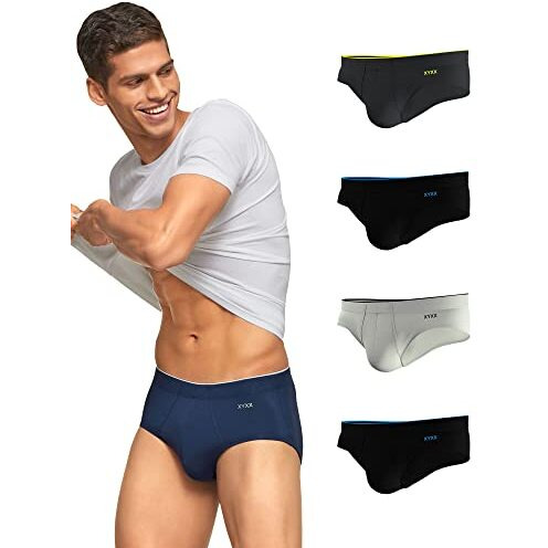 Xyxx Men's Underwear Uno Intellisoft Antimicrobial Micro Modal Brief Pack Of 5 (Dress Blue  Coral Grey  Black  Heather Grey  Black M)