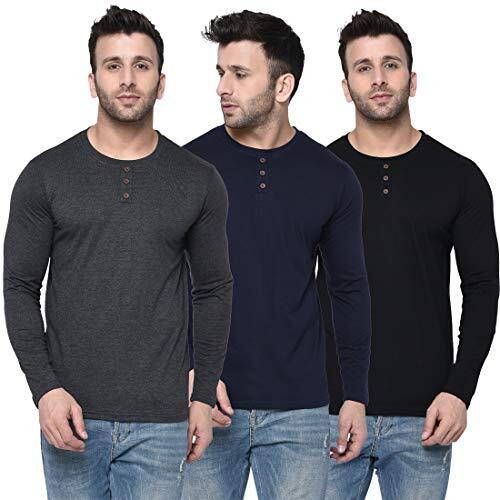 London Hills Solid Men Full Sleeve Round Neck Cotton Blend Regular Fit T-Shirt (Pack Of 3) Blue, Large