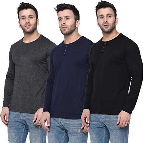 London Hills Solid Men Full Sleeve Round Neck Cotton Blend Regular Fit T-Shirt (Pack Of 3) Blue, Large