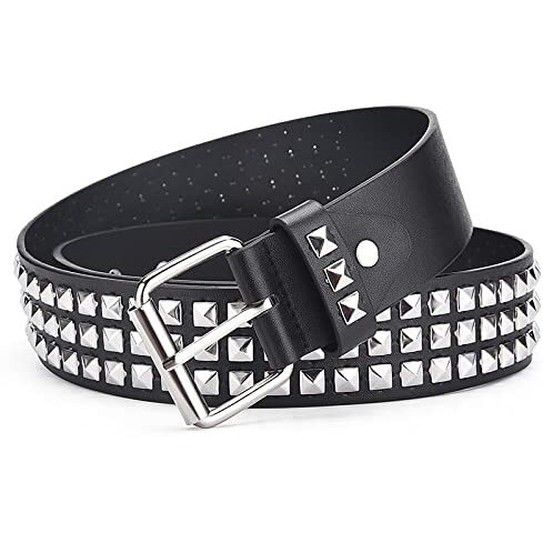 Palay Punk Rock Studded Belt For Women, Wide Pu Leather Belt For Men,Stud Belt Goth Belts With Jeans Jacket Chains (Black,Length 110Cm)