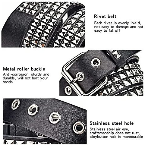 Palay Punk Rock Studded Belt For Women, Wide Pu Leather Belt For Men,Stud Belt Goth Belts With Jeans Jacket Chains (Black,Length 110Cm)