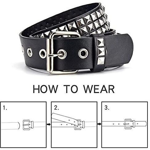 Palay Punk Rock Studded Belt For Women, Wide Pu Leather Belt For Men,Stud Belt Goth Belts With Jeans Jacket Chains (Black,Length 110Cm)