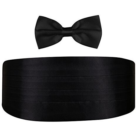 Peluche Polyester Men's Satin The Cerulean Casual Style Cummerband And Bow Tie Set (Black, Free Size)