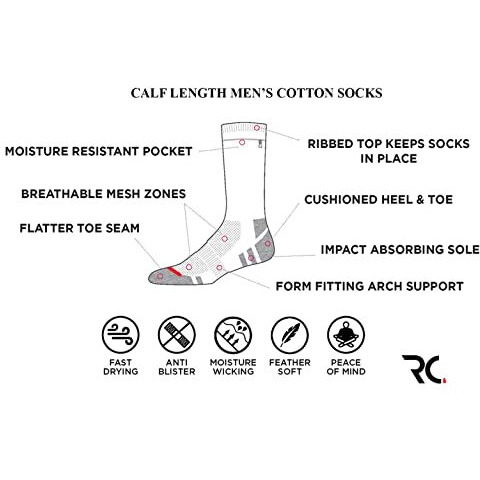 Rc. Royal Class Men's Calf Length Cotton Terry Cushion White Socks, Pack Of 3