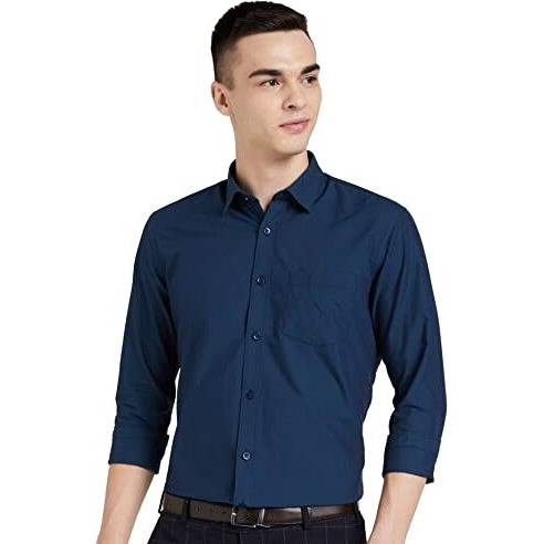 Amazon Brand - Symbol Men's Cotton Slim Fit Formal Shirt Navy 2 40)
