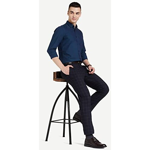 Amazon Brand - Symbol Men's Cotton Slim Fit Formal Shirt Navy 2 40)