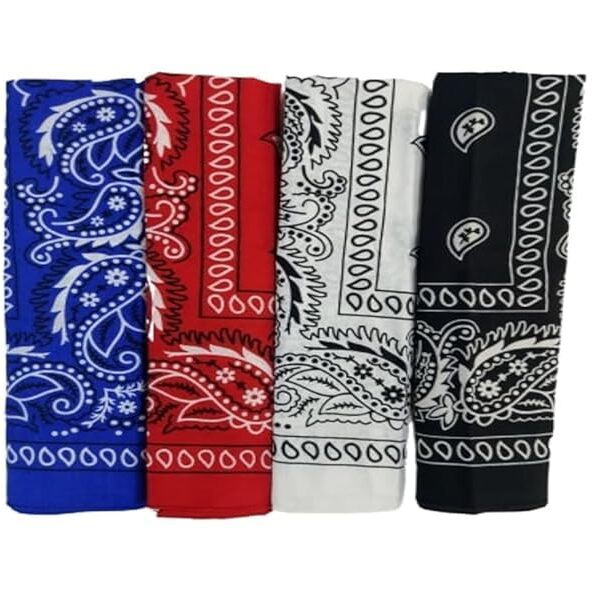 Dikhawa Unisex Cotton Bandana/Head Wrap/Wristband/Face Cover/Handkerchief For Men And Women, Multi (50 * 50Cm, Pack Of 4), Black,White,Red,Royal Blue