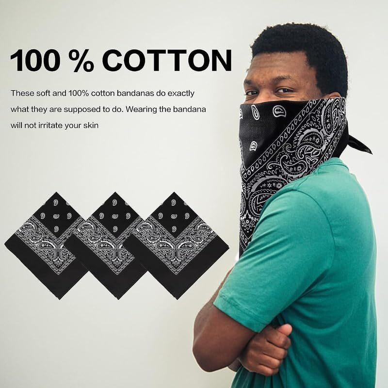 Dikhawa Unisex Cotton Bandana/Head Wrap/Wristband/Face Cover/Handkerchief For Men And Women, Multi (50 * 50Cm, Pack Of 4), Black,White,Red,Royal Blue