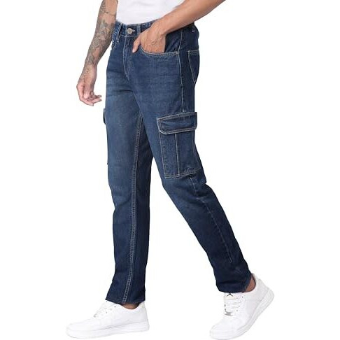 I'sol Men's Loose Baggy Fit Everyday Cargo Jeans With 6 Pockets Non-Stretchable