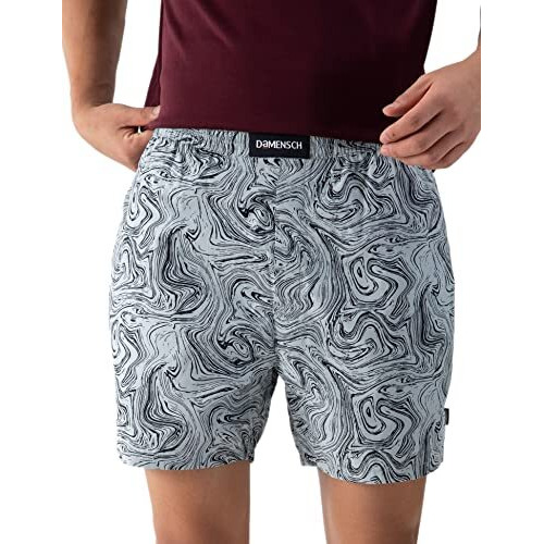 Damensch Men's Cotton Boxers (Pack Of 2) (Dam-Prin-Lbx-Pack-2-Dgn-Mrg-Mix-L_Dot Green, Marble Grey_L)