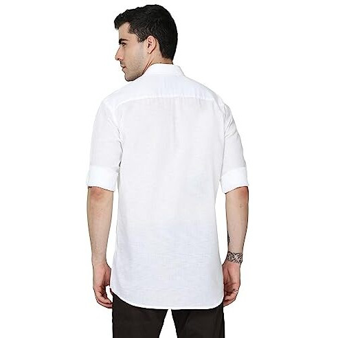 Miraan Men's Linen Cotton Long Sleeve Slim Fit Casual Shirt (Siglinenwhitexl_White_X-Large)