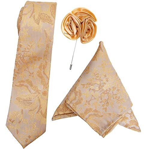 To The Nines Golden Microfiber Men's Tie, Pocket Square & Lapel Pin