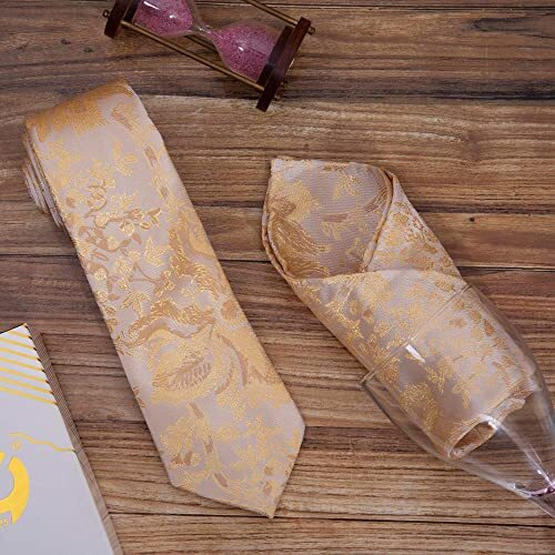 To The Nines Golden Microfiber Men's Tie, Pocket Square & Lapel Pin