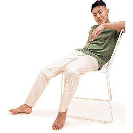Damensch The Stretch Men's Woven Cotton Tapered Fit Pyjama Pants- Oatmeal Beige- Medium