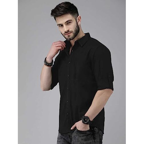 Otus Slim Fit Casual Shirt For Men|| Latest Shirt For Men|| Shirt For Men Stylish Latest || Men Solid Formal Shirt (Black Large)