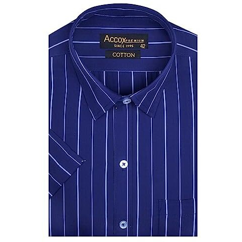Accox Men's Cotton Half Sleeves Striped Regular Fit Formal Shirt For Men(Gcr271_42) Blue