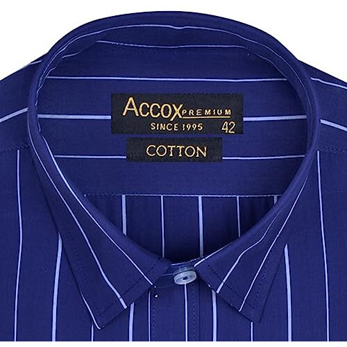 Accox Men's Cotton Half Sleeves Striped Regular Fit Formal Shirt For Men(Gcr271_42) Blue