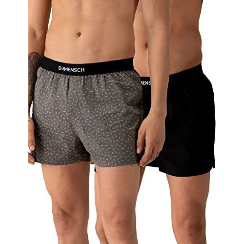 Damensch Men's Cotton Boxers (Pack Of 2) (Dam-Asp-Sbx-Abg-Cab-Pack-2-Mix-M_M.Alberta Grey, Cape Black_M)
