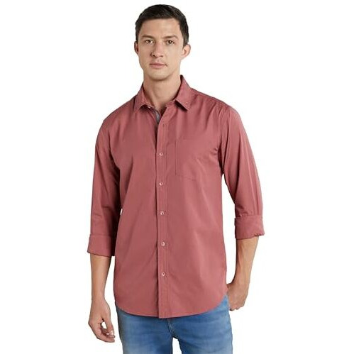 Symbol Premium Men's Casual Cotton Poplin Shirt (Regular Fit) (Dusky Pink_L)
